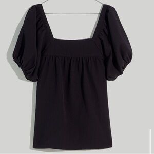 Black Seersucker Bubble-Sleeve Top